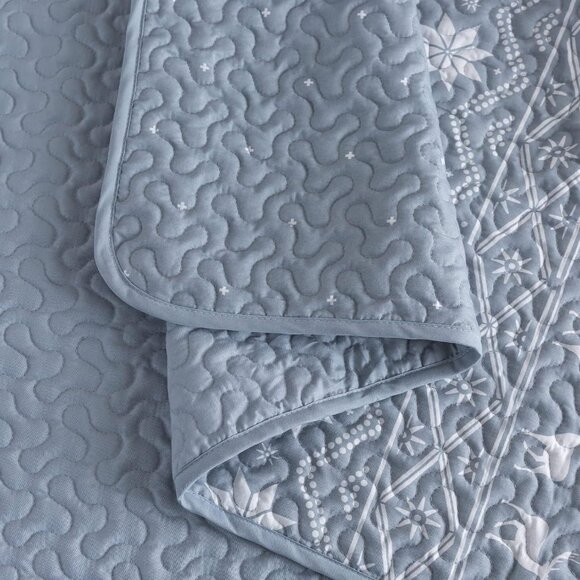 New 3 PC Blue Snowflake & Deer Quilt Set • QUEEN Size - Picture 4 of 8